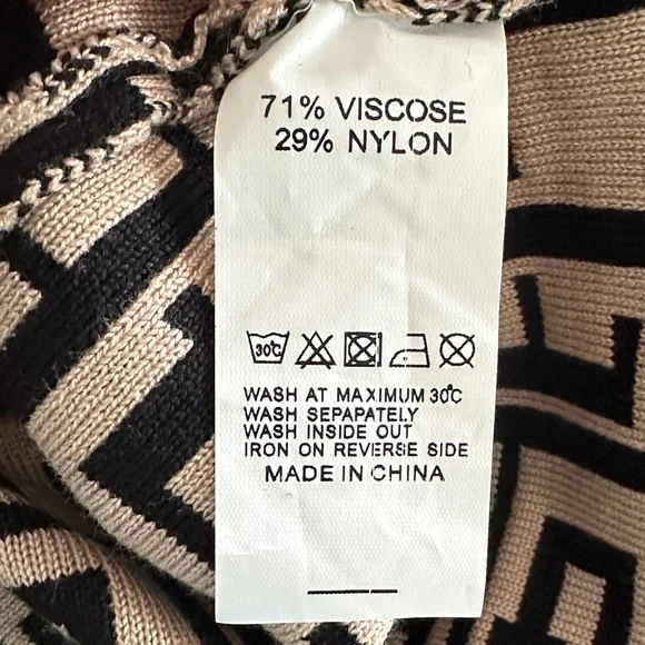 Geometric Mock Neck Long Sleeve Dress - Black & Cream - Picture 8 of 8